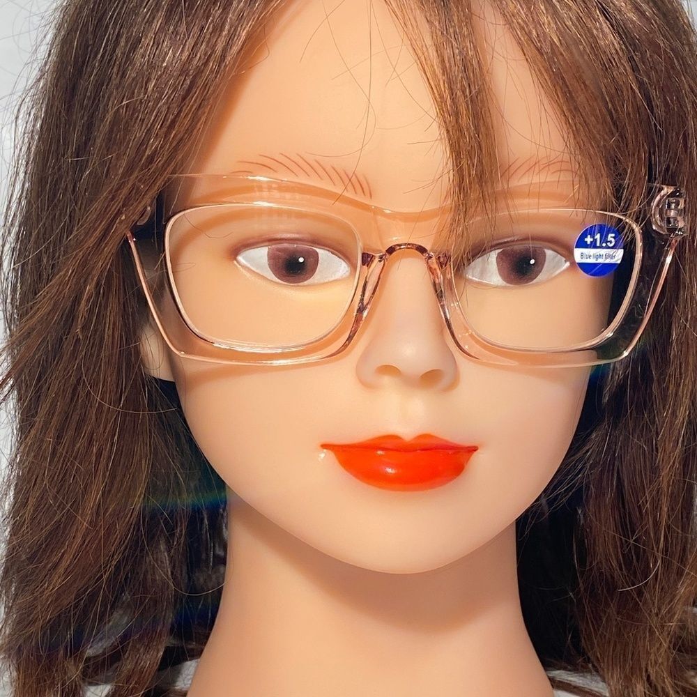 1290 Gretchen Reading Glasses 1.5 Square Clear Pink Frames Oversize NWT